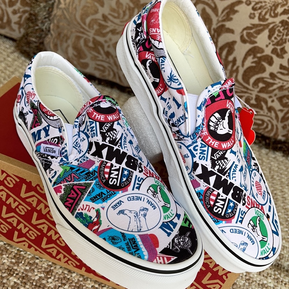Vans Men’s Classic Slip On Vans Mash Up Stickers/Trwht sneakers - Picture 8 of 16